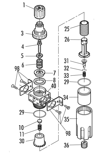 Pressure filter regulator for compressed air