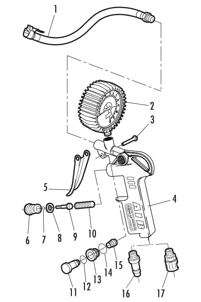 Tyre inflating gun with gauge 